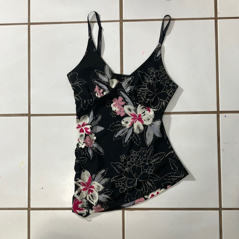 Asymmetrical floral tank top